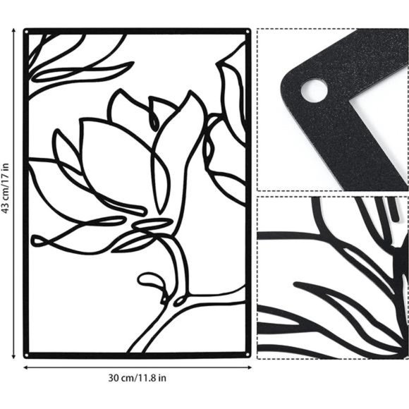 3Panels Metal Flowers WallDecor Modern Abstract Nature Floral Line WallSculpture - Picture 3 of 6